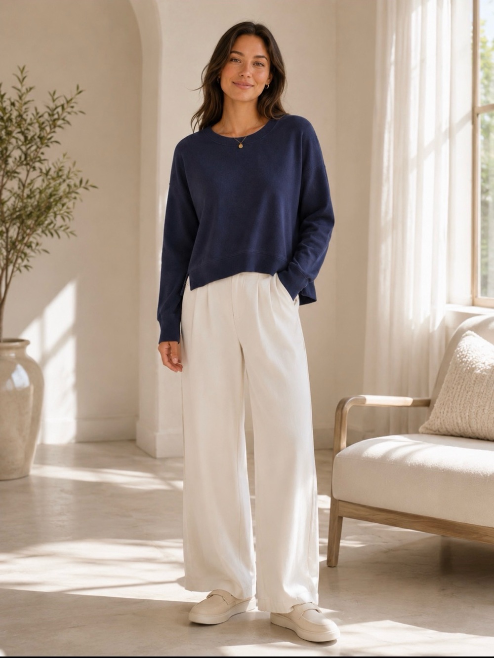 Athleta Navy Blue Flecked Crewneck Side Slit Sweatshirt Size XXS